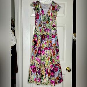 Midi Retro Floral Tiered Dress Cotton